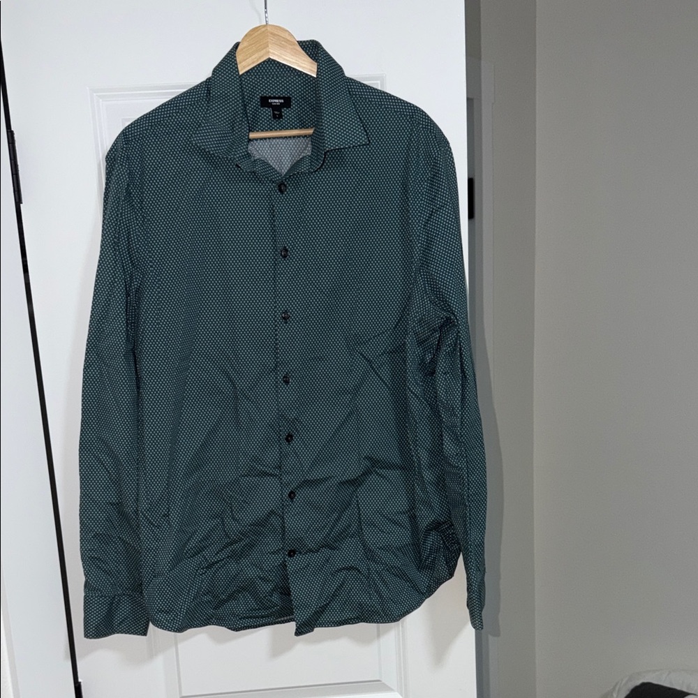 Express Men's Teal Dot-Print Long Sleeve Shirt